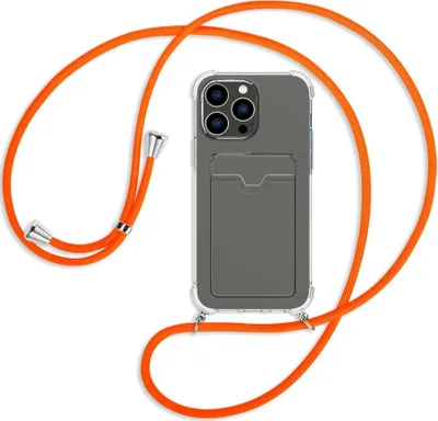 Produktbild von Handykette Backcover-Schutzhülle mit Band (Metall silberfarben) für Apple iPhone 14 Pro Max (6.7'') - neonorange