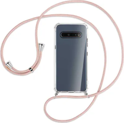 Produktbild von Handykette Backcover-Schutzhülle mit Band (Metall silberfarben) für LG V60 ThinQ - roségold
