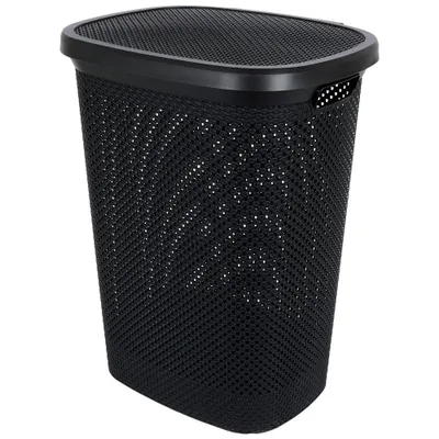 Zdjęcie produktu dla Vilde kosz łazienkowy na pranie kosz na pranie z pokrywą na zawiasach czarny 60l 45x37x60 cm