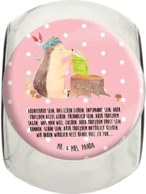 Produktbild von Mr. & Mrs. Panda Vorratsdose Glas Igel Federschmuck L 870ml - Rot Pastell - Geschenk, Teedose, Kaffeedose, Bonboniere, glasbehälter, Vorratsbehälter, Waldtiere, Abenteuer