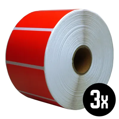 Produktbild von DULA Etiketten - Kompatibel mit Zebra 57x32mm - Rot - Permanent - 3 Rollen - 1500 Etiketten pro Rolle - Kern 25mm