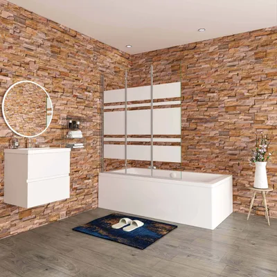 Produktbild von 6mm Nano ESG Milchglas Streifen Glas Duschwand Badewannenaufsatz