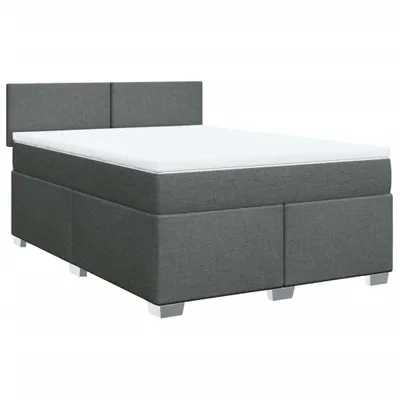 Image de vidaXL Lit boxspring avec matelas gris foncé 140x200 cm Tissu