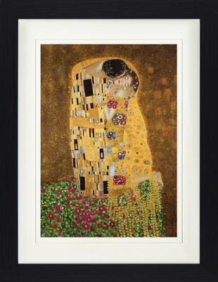 Obrázek produktu pro Gustav Klimt Zarámovaný obraz s elegantním paspartováním | Obrazy na zeď | V rámu - Polibek II (40 x 30 cm)