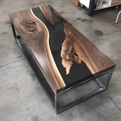 Produktbild von Epoxid Harz Fluss Tisch Echtes Holz Schwarz Wasser Tissche Epoxy Möbel Massiv