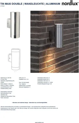 Obrázok produktu pre Nordlux nástenné svietidlo 2x35W Tin Maxi alu al Gl_klar k.Betriebsger IP54 HV GU10 21519929