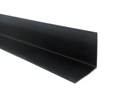 A black L-shaped profile piece on a white background.