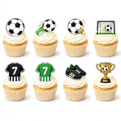 Immagine prodotto di Decorazioni per torte - Set da 48 pezzi - Tema: Calcio - Commestibili - Adatte per muffin - Decorazioni