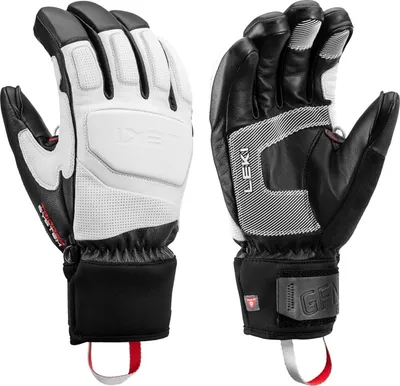A pair of ski gloves shown from the front and back.