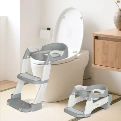 Produktbild von Jayseuw Toilettentrainer Toilette Baby Höhenverstellbarer Toilettensitz mit Treppe Kinder Töpfchen WC Sitz Lerntöpfchen klappbar Lerntöpfchen mit Griffen