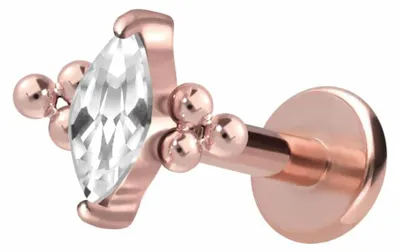 Produktbild von Ohrpiercing, Nasenpiercing Titan Labret mit Innengewinde KRISTALLTROPFEN + 6 KUGELN RoséGold Stablänge: 10mm | Stabstärke: 1,2mm
