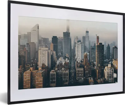 Produktbild von MuchoWow® Gerahmtes Poster New York - Skyline - Amerika 60x40 cm - Poster mit Schwarzem Bilderrahmen Wandposter Rahmen Foto Bilder - Schlafzimmer - Plakat in Rahmen - Drucken