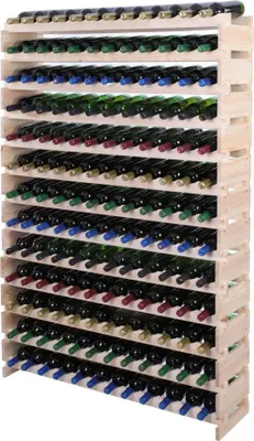 Produktbild von Weinregal VINOTECA FLEX PRO | HxBxT 177x123x28cm | 156 Flaschen auf 13 Ebenen | Massives Kiefernholz | Natur unbehandelt