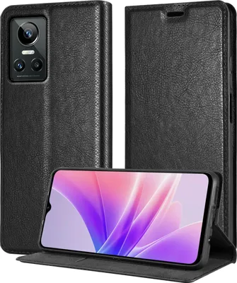 Produktbild von Cadorabo Hülle für Realme GT Neo 3 in NACHT SCHWARZ Schutzhülle mit Magnetverschluss, Standfunktion und Kartenfach Flip Case Cover Etui Handy Klapp Hülle Book Tasche