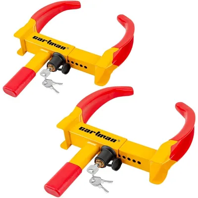 Image de Système antivol Radkralle pour remorques, SUV, caravanes, VTT, motos, voiturettes de golf, couleur jaune/rouge, lot de 2