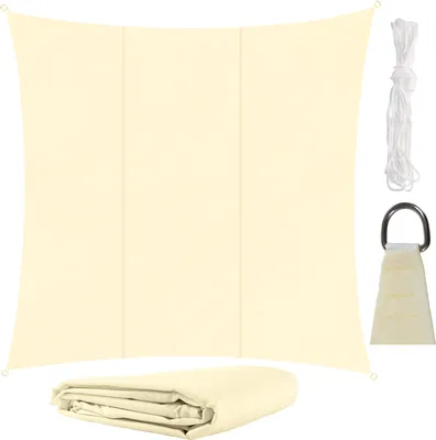 Image de Voile d'ombrage carré 3,6x3,6 m pour protection solaire fiable étanche à l'eau avec fixation jardin plage camping 23165, Couleur:Beige