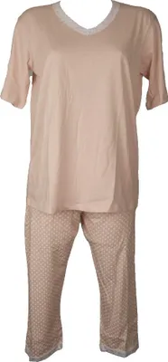 Zdjęcie produktu dla Piżama damska RAGNO z krótkim rękawem, czapką i spodniami z elastycznym paskiem, bawełniana, model letni DC21NE JS CO PGS V-NECK, rozmiar 44, 100% bawełna