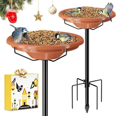 Obrázok produktu pre Kŕmna miska pre vtáky, kovová, výška 92 cm, nastaviteľná, miska bez BPA, podstavec so 5 nožičkami, terakota