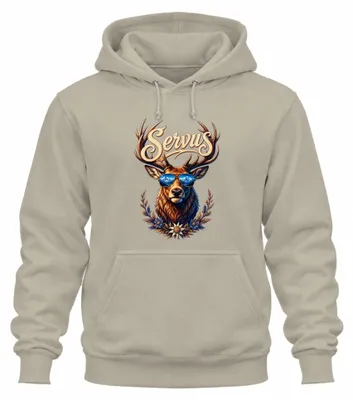Productafbeelding van Servus, hertenhoorn zonnebril, traditioneel shirt, lederen broek, hoodie, capuchontrui, natuur, maat M