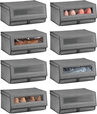 Produktbild von mDesign Schuhbox Schuhaufbewahrung Organizer stapelbar Klappdeckel 8er Set Grau