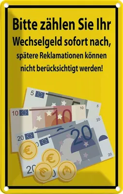 Produktbild von vianmo Blechschild 30x20 cm Bitte Zählen sie ihr Wechselgeld Warnschild Hinweisschild Sicherheit Vorsicht