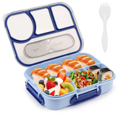 Lunchbox mit 4 Fächern, 1100 ml, BPA-frei, blau, spülmaschinengeeignet