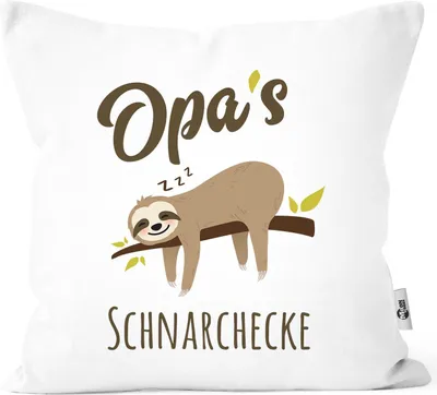 Produktbild von Kissen-Bezug Spruch Opa's Oma's Mama's Papa's Schnarchecke Faultier Print Kissen-Hülle Deko-Kissen Baumwolle MoonWorks® Opa weiß unisize