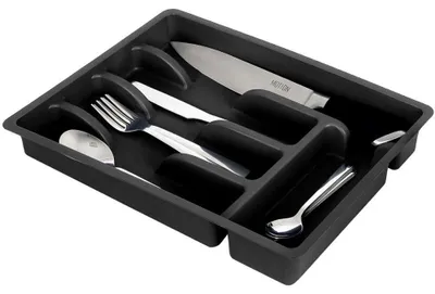 Besteck-Organizer, 5 Fächer, Kunststoff, Schwarz, 36x25,5x6 cm