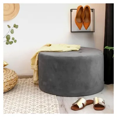 Produktbild von Runder Ottomane Bezug, Jacquard-Ottomane Schonbezug mit elastischer Unterseite, geeignet für 60 - 73 cm Durchmesser, dehnbare Fußstützenbezüge zum Schutz von Möbeln, Khaki