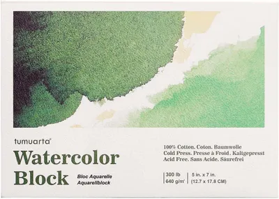 Produktbild von 640 g/m² Aquarellblock, 100% Baumwolle, 12,7 x 17,8 cm, 10 Blatt, naturweiß, säurefrei, kaltgepresstes Aquarellpapier