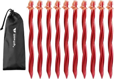 Image de Piquets métalliques rouges de 25 cm pour le camping (modèle robuste)