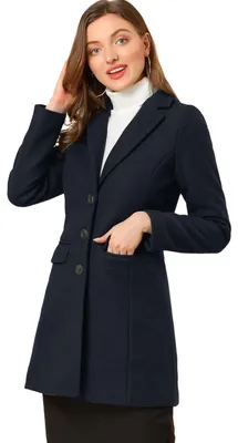 Produktbild von Allegra K Wintermantel für Damen mit gekerbtem Revers, einreihig geknöpft, Dunke