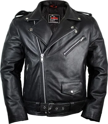 Productafbeelding van Zwarte leren biker-jas in rockabilly-stijl, effen uitvoering met ritssluiting