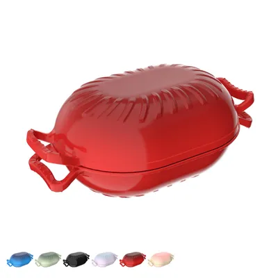 Zdjęcie produktu dla Garnek żeliwny (4,7 l), w kształcie bombki, w zestawie z rękawicami i podkładką odporną na wysokie temperatury, idealny do pieczenia w kuchni, kolor czerwony