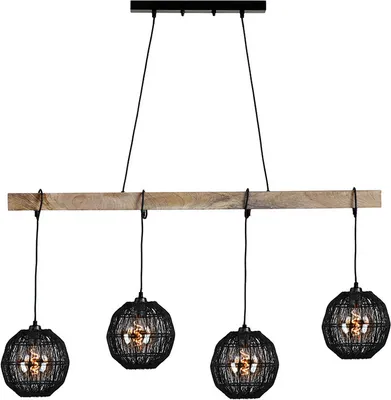 Produktbild von Hängeleuchte, Metall schwarz, Holz, 4 Flammig, H 140 cm