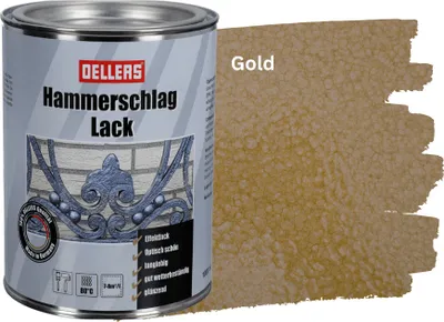 Produktbild von OELLERS Hammerschlaglack Gold 1L – 3in1 Metallschutzlack mit Rostschutz | Effektlack für Metall innen & außen | wetterfest & strapazierfähig