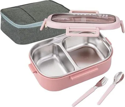 Produktbild von Famanu Bento Lunchbox aus Edelstahl - 2 Fächer, rosa