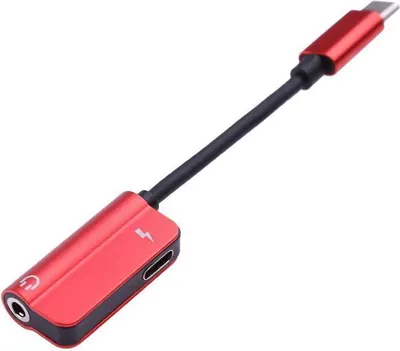 Image de 2-en-1 Type C mâle vers 3,5mm Jack Adapter Casque Câble AUX Convertisseur Audio pour Xiaomi Mi 6 Type-C Charge rapide Rouge