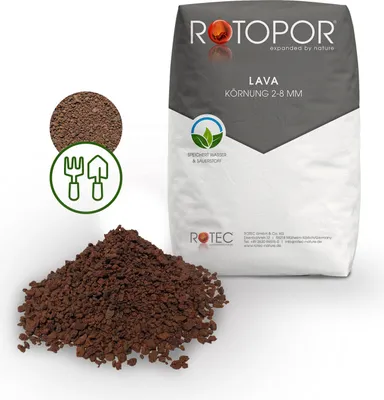 Produktbild von Rotopor Lava Körnung 2-8 mm Lavakies Kies Mulch Lavasplitt Eifellava rotbraun 20L Sack