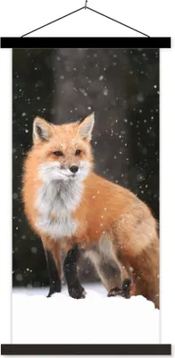 Produktbild von MuchoWow® Textilposter Fuchs - Schnee - Winter 60x120 cm mit schwarzem Rahmen - Magnete