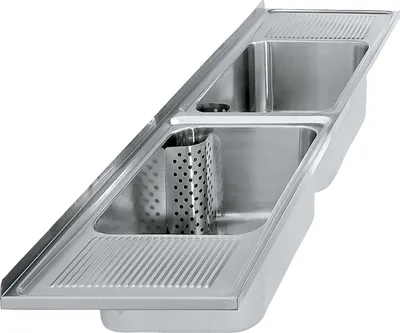 Obrázok produktu pre Viacúčelové umývadlo KWC AR, SIRIUS, nerezová oceľ, 2200x357x550 mm, 2 umývadlá, odtok vpravo/vľavo