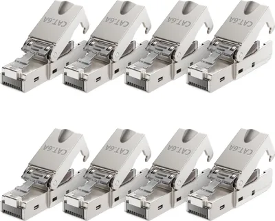 Produktbild von deleyCON 8x CAT 6a Werkzeugloser RJ45 Netzwerkstecker mit LSA Anschluss für Starre Verlegekabel Geschirmt 10 Gbit/s LAN Kabel Netzwerkkabel Stecker CAT6a Metallgehäuse