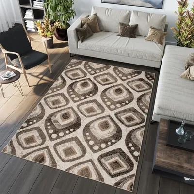 Image de Tapis Salon Chambre à coucher Modernes Design Crème Gris Marron Chiné Oekotex 300 x 400 cm