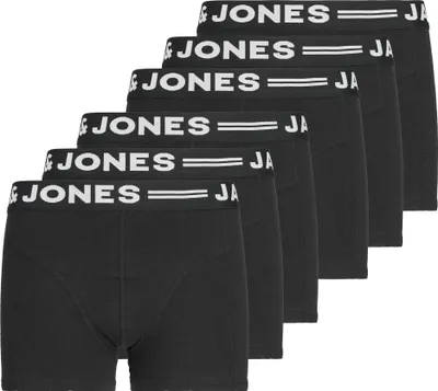 Zdjęcie produktu dla Bokserki chłopięce JACK&JONES, zestaw 6 sztuk - SENSE TRUNKS, elastyczna bawełna, logo w pasie Black 140