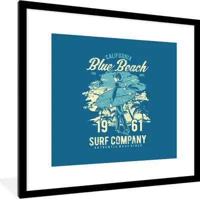 Produktbild von MuchoWow® MuchoWow® Gerahmtes Poster Surfbrett - Strand - Retro 40x40 cm - Poster mit zchwarzem Bilderrahmen - Poster - Plakat im Rahmen