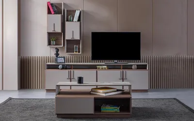 Produktbild von TV Ständer Wandschränke Sideboard RTV Lowboard Grau Wohnzimmer Holz