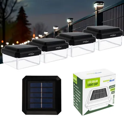 Image de 4 lampes solaires à LED GreenBlue pour poteaux de 80 x 80 mm, cache en forme d'enveloppe, 3200 K, GB127 WW