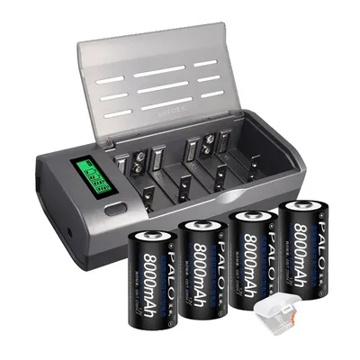 Zdjęcie produktu dla Akumulatory D o pojemności 8000 mAh, ładowarka LCD, 4 akumulatory i ładowarka
