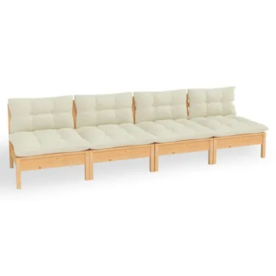 Image de Canapé de jardin 4 places vidaXL avec coussins crème, en pin massif