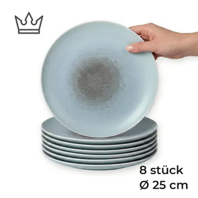 Produktbild von Set aus 8 Porzellantellern cremeweiß Ø25 cm – Teller mit muschelförmiger Randstruktur,  Brotteller